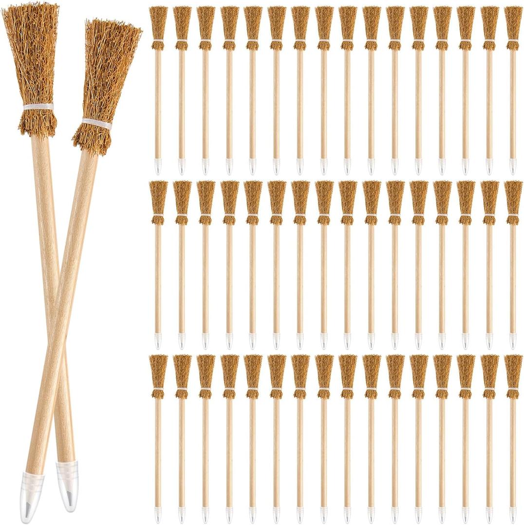 Zonon 48 Pcs Witch Broom Pencils Witch Party Favors Supplies for Kids Teens Adults Classroom Supplies Goodie Bag Fillers