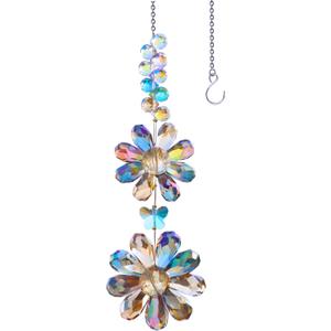 Crystal Flower Suncatcher Hanging Ornament, Rainbow Maker Window Sun Catcher Indoor Outdoor Patio Garden Decor (Deep Multicolor)