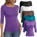 Ficerd 3 Pack 3/4 Sleeve Tops for Women Tight Boat Neck Cotton T Shirts Slim Fit Three Quarter Sleeve Tees Basic Casual Tops, Medium