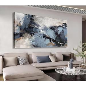 Shoci Large Abstract Wall Art - Black Blue Canvas Pictures Aesthetic Gray Brown Painting Prints Decor Modern Abstract Ink Artwork Wall Art for Living Room Bedroom Home Office Decoration 29" X 58"