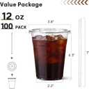 AOZITA 100 Pack - 12 oz Clear Plastic Cups with Lids and Straws, Food Safe Disposable Iced Coffee Cups for Cold Beverages, Smoothies, Iced Coffee, Leak-Proof, BPA-Free