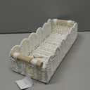 CubesLand Scalloped Edge Toilet Paper Storage Basket, Living Room Home Cozy Decor Basket, Paper Rope Small Baskets for Over Toilet Storage Shelf, End Table, Shelves, with 2 Wooden Handles, White