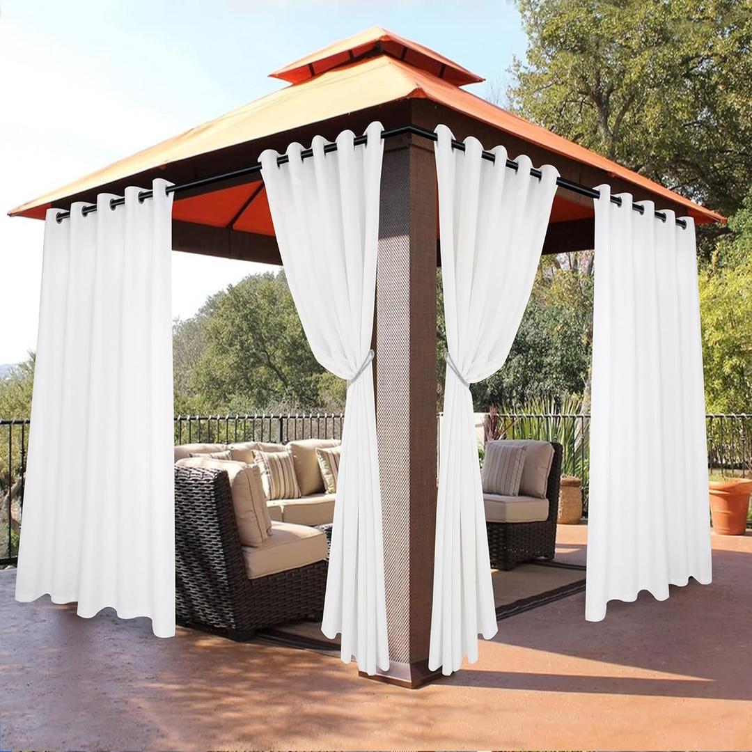 BONZER Outdoor Curtains for Patio Waterproof - Light Blocking Weather Resistant Privacy Grommet Outside Curtains for Gazebo, Porch, Pergola, Cabana, Deck, Sunroom, 1 Panel, 70W x 84L inch, White