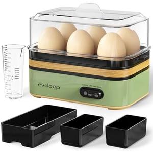 Evoloop Rapid Egg Cooker Electric 6 Eggs Capacity, Soft, Medium, Hard Boiled, Poacher, Omelet Maker Egg Poacher With Auto Shut-Off, BPA Free (Green)