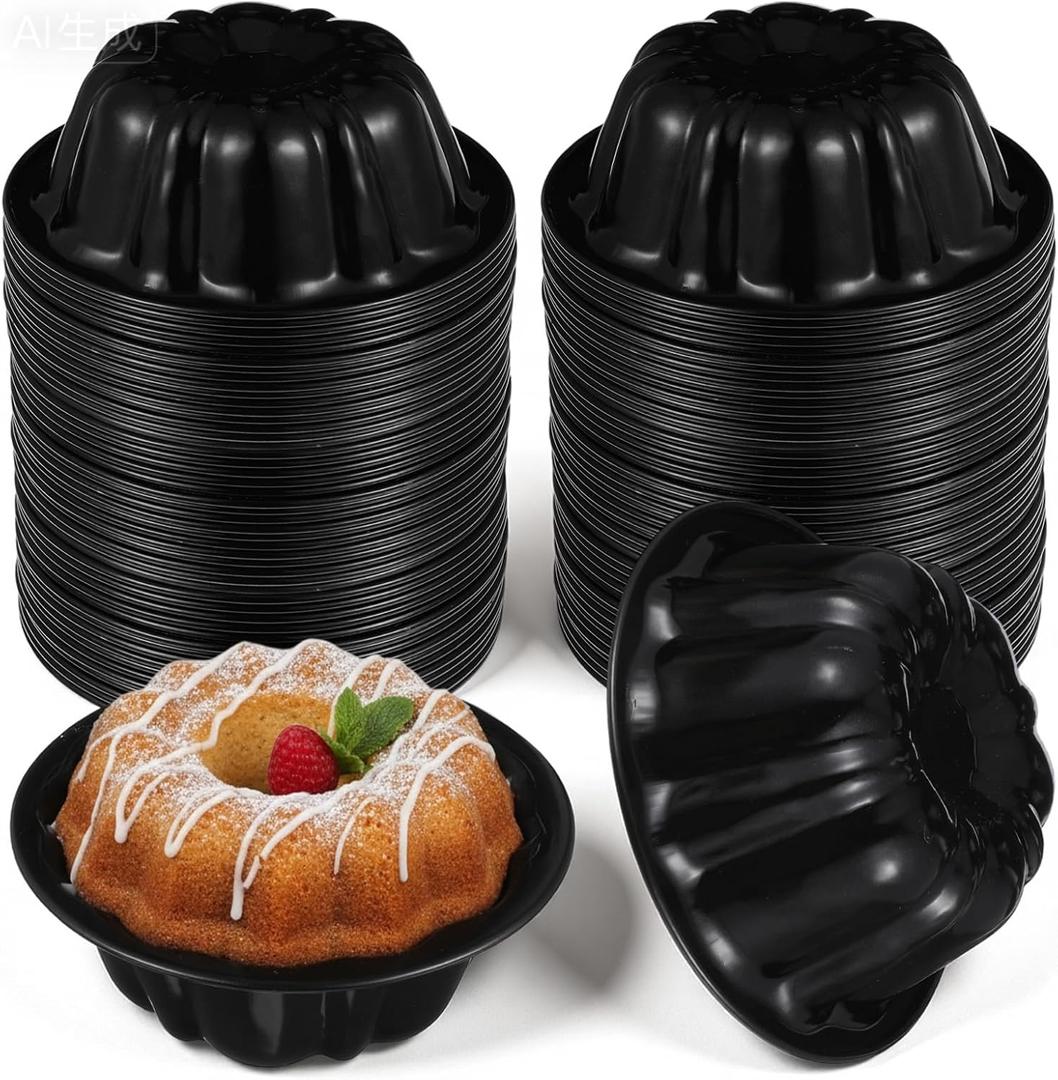 16PCS Mini Chocoflan Mold - 4 Inch Carbon Steel Fluted Mini Flan Molds for Baking, Reusable Nonstick Round Flower Shaped Rund Cake Pans for Chocoflan Cupcake Muffin Brownie Pudding Baking