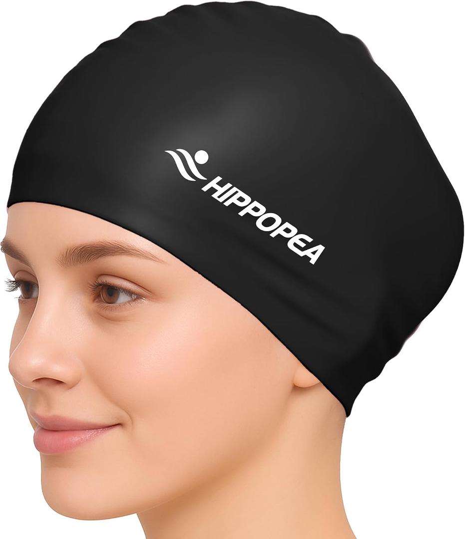 Extra Large Silicone Swim Cap for Long Hair, Dreadlocks, Braids, Weaves, Extensions, Curly Afro, 3D Ergonomic Anti Slip Swimming Cap for Women Men Boy Girl, Medium