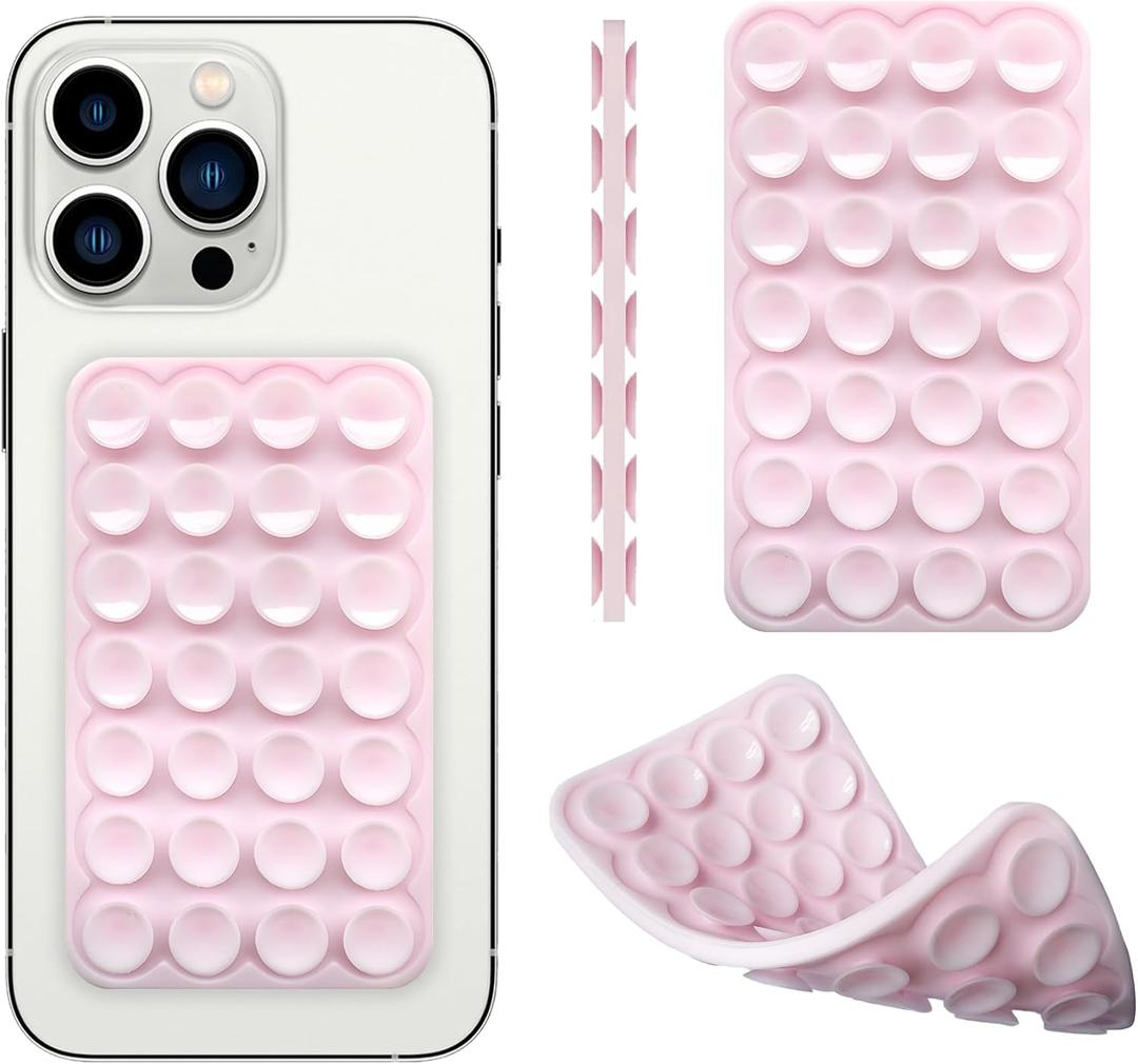 Silicone Double-Sided Suction Phone Case Detachable Mount, ASMR/Fidget Sticky Phone Grip Hands-Free Phone Accessories for Selfies & Videos, Trending TikTok items for iphone & Android(Small, Baby Pink)
