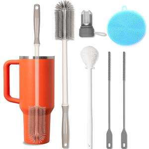 15.7" Silicone Bottle Brush Set - 2 Pack Water Bottle and Straw Cleaner Brush Long Handle for Hydro Flasks, Sports Bottles & Reusable Straw, Narrow Neck Containers, Tumblers, Glassware