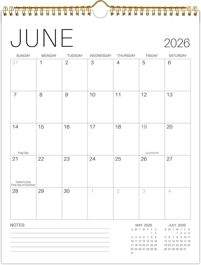Wall Calendar 2026-2027, 19 Months from June 2026 to December 2027, 11.42" x 14.6", Calendar 2026-2027 with Twin-Wire Binding, Thick Paper, Holidays, Julian Dates Notes