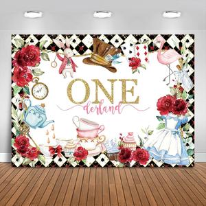 Fitumiw Wonderland 1st Birthday Backdrop 10x7ft Tea Party Onederland Happy First Bday Background Party Decorations for Kids Fairy Tale Birthday Banner Photo Booth Props
