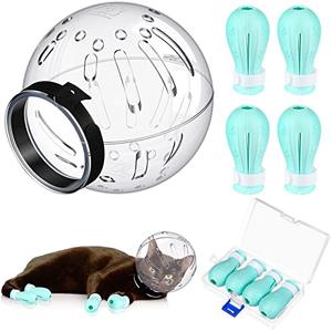 Cat Muzzle for Grooming Cat Adjustable Hood with Paw Covers, Kitten Breathable Anti Bite Muzzles Anti Scratch Boots Silicone Pussy Shoes Boots Kitten Paw Protector for Pet Bathing Shaving(Large)