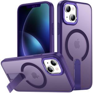 EMMPITU for iPhone 14 Case Compatible with Magsafe, Built-in Invisible Stand [Military Drop Protection] Strong Magnetic Shockproof Slim Protective Phone Case Cover for iPhone 14 6.1" (Purple)