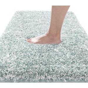 Yimobra Bathroom Rugs Non Slip Washable 36x24, Ultra Soft and Water Absorbent Bath Mats, Plush Fluffy Shower Mat Outside, Luxury Microfiber Thick Matts for Bathroom Floor/Tub, Sky Light Blue and White