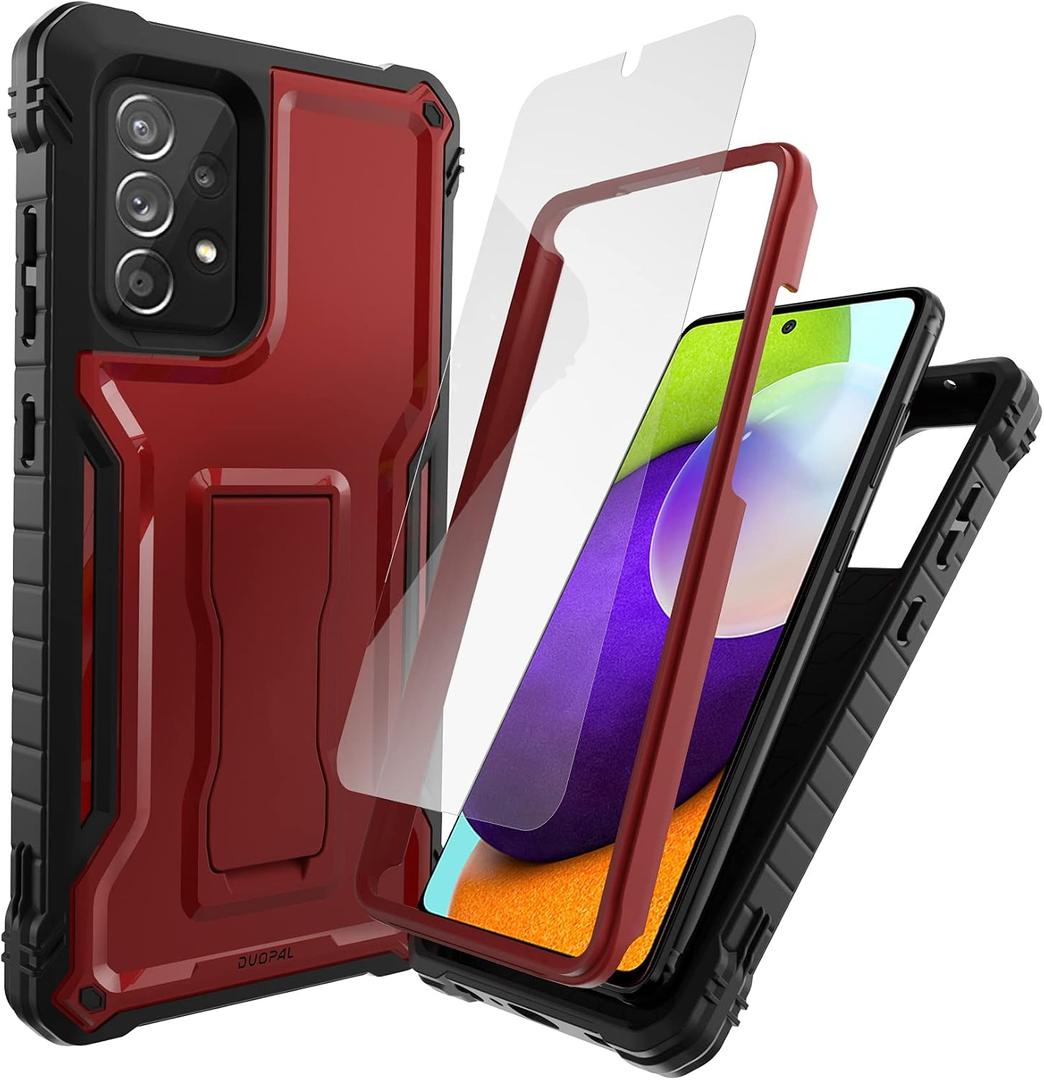 for Samsung Galaxy A52 5G Case, Military Grade Protection Shockproof Case with Tempered Glass HD Screen Protector and Kickstand Compatible with Galaxy A52 Phone 6.5 Inch (Red)