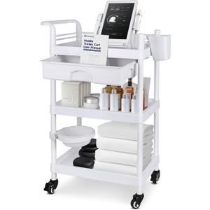 Medical Carts with Wheels 3-Tier Mobile Trolley Cart 100 LBS Max Load Medical Rolling Utility Cart with Drawers Dirt Basin Storage Buckets for Hospital Dental Clinic Lab Salon Home