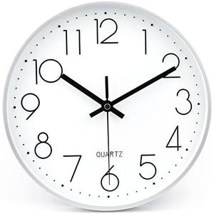 jomparis 10 Inch Silver Wall Clock Battery Operated Silent & Non-Ticking Wall Clock for Home Office Bathroom