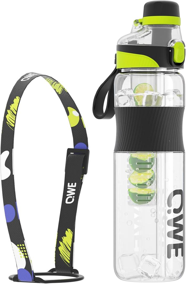 QWE Sports Water Bottle Large Capacity with Carry Handle,double drinking,high-capacity,1000ml/34oz,Heat-resisting,Reusable,BPA-Free,Perfect for Travel, School, Outdoors, Cycling and Gym (Black)