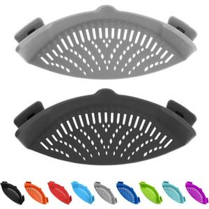 Clip on Kitchen Food Strainer for Spaghetti, Pasta, Meat, Fruits, Vegetables. Silicone Kitchen Food Strainer for Pots & Bowls. (Grey&Black)