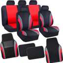 CAR PASS Line Rider Sporty Car Seat Covers Full Set with 4Pcs Waterproof Car Floor Mats Universal Fit Airbag Compatible Automotive Interior Covers for Sedans, Trucks,Vans,SUV (Combo Set, Black & Red)