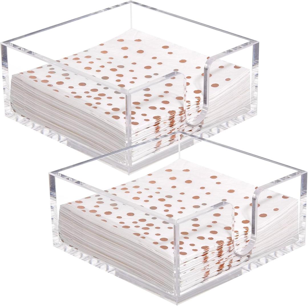 Rubtlamp 2 Pack Napkin Holder, Clear Acrylic Napkin Holder, 5.5x5.5x2.6 Inch Square Cocktail napkin holder, Plastic Napkins holder Great for Table Bathroom,Kitchen, Dinners for Mothers Day (0.12" Thickness)