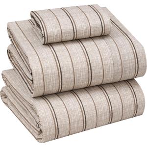 RUVANTI 100% Cotton Twin XL Sheet Sets, 3 Pieces, Soft & Breathable Percale Weave Bedding, Deep Pocket 16", Hotel Standard, Crisp Cool Feel, Durable, Perfect Size Striped Sheets, Brown Stripes