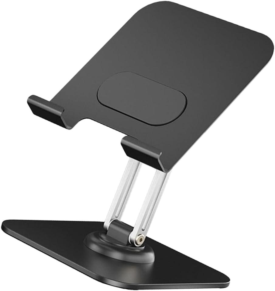 Metal Phone Stand, 360 Degree Rotatable, Height Adjustable and Foldable for Phone,Pad,Tablets Holder (Black)