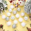Hollowfly 16 Pcs Silver and White Christmas Ornaments 2.36" Christmas Tree Balls with Glitter Sequins Plush Fur Surface Rhinestone Snowballs Hanging Tree Ornaments Decorations for Xmas Holiday Party