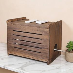 Wooden Router Storage Box - Decorative Wall-Mountable Modem Shelf for Home Organization, Dark Oak, Easy to Install, Cable Management System for up to 11" Tall Routersundefined