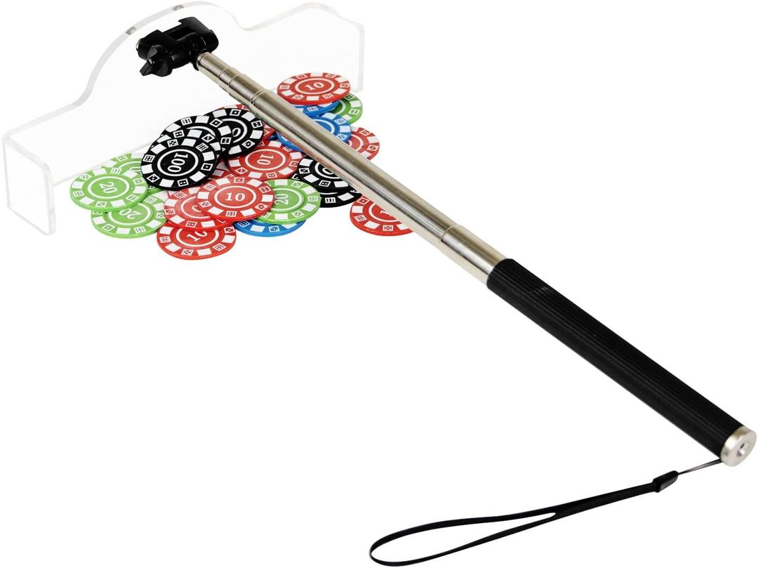 WodGod Adjustable Length Casino Grade Metal Chip Rake, Telescopic Handle Roulette Rake, Chips Stick for Blackjack, Texas Hold'em, Poker Rake (Origin Transparent)