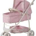 Olivia's Little World 2-in-1 Convertible Baby Doll Stroller with Retractable Canopy, All-Terrain Wheels, and Adjustable Handle, Cream and Pink with Gray Polka Dots
