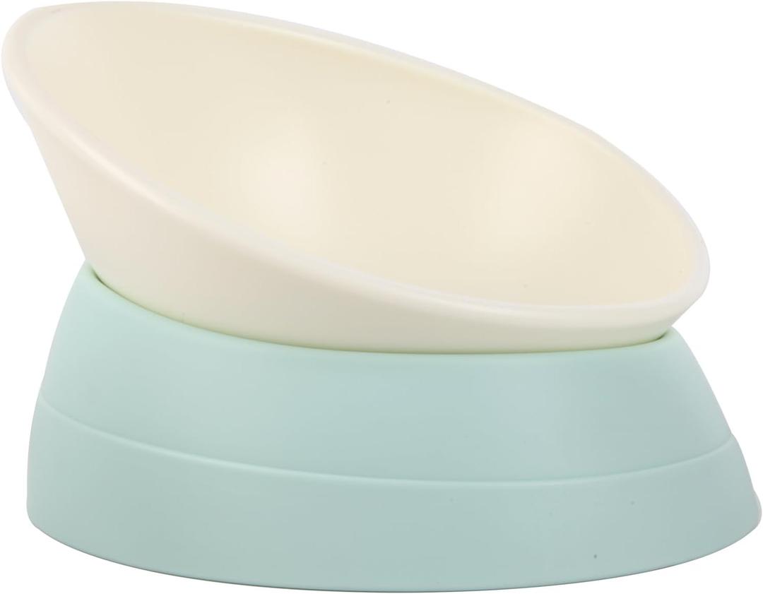 Bulldog Bowl Anti-Slip Dog Cat Dish Detachable Rubber Dog Bowl Pet Sterile Tilted Pet Feeder Slope Base (Green, 2 Cup (Small/Medium Dog))