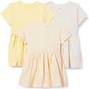Amazon Essentials Girls and Toddlers' Short Sleeve Jersey Dress (4T, Beige/Oatmeal Heather/Pastel Yellow)