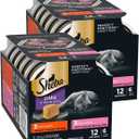 Sheba Perfect Portions Wet Cat Food Pate Savory Chicken Entree and with Sustainable Salmon Variety Pack, 2.6 oz. Twin-Pack Trays (6 Count, 12 Servings) (Pack of 2), Best By 07/ 38 /2027
