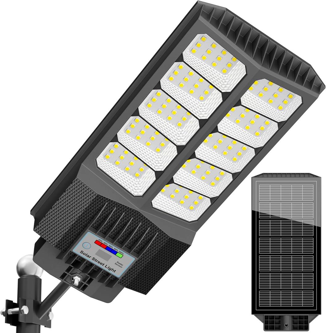 Solar Street Lights Outdoor Waterproof Dusk to Down with Motion Sensor, 6500W Outdoor Solar Flood Light for Parking Lot, LED Security Street Lights Solar Powered for Yard Garden & Walkway (1 Pack, Black)