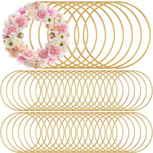 Zonon 50 Pcs Metal Rings for Crafts Gold Craft Rings Hoops Floral Macrame Hoops for DIY Crafts Macrame Dream Catcher Supplies Wedding Table Wreath Decor Wall Hanging (3 Inch)