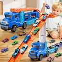 Toddler Car Truck Toys for 3 4 5 6 7 8 Years Old Boys, Transporter Truck Toy Track Set with 12 Die-Cast Car Toys, Toy Gifts for 3 4 5 6 Year Old Boys Kids (Blue Orange)
