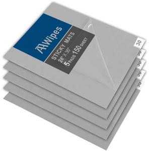 AAwipes Sticky Mat Tacky Pads Adhesive 24" x 36" 5 Packs, 30 Sheets/Packs, 150 Sheets Total Grey Cleanroom Floor Mats Remove Dirt for Laboratory Construction Hospital Shoes