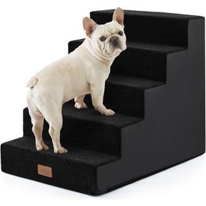 COZY KISS Dog Stairs for Small Dogs 5-Step, 19.7" Extra Wide Right-Angle Pet Stairs for Couch and Beds, Anti-Slip Dog Steps for Old Cats and Lowrider, 19.7x29.5x23.6 inch, Black