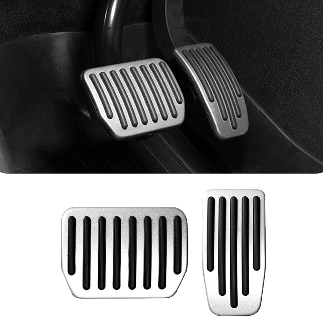 2PCS Aluminum Car Accelerator Pedal Covers, Vehicle Foot Pedal Pads Set, Non Slip Performance Automotive Brake Foot Rest Pedal Extenders Replacement Compatible with Model 3 Model Y (Silver)