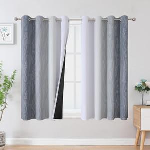 Estelar Textiler Grayish White and Grey Blackout Curtains for Living Room, Ombre Thermal Insulated Noise Reducing Blackout Drapes for Bedroom, Full Room Darkening Grommet Curtains, 52Wx45L, 2 Panels