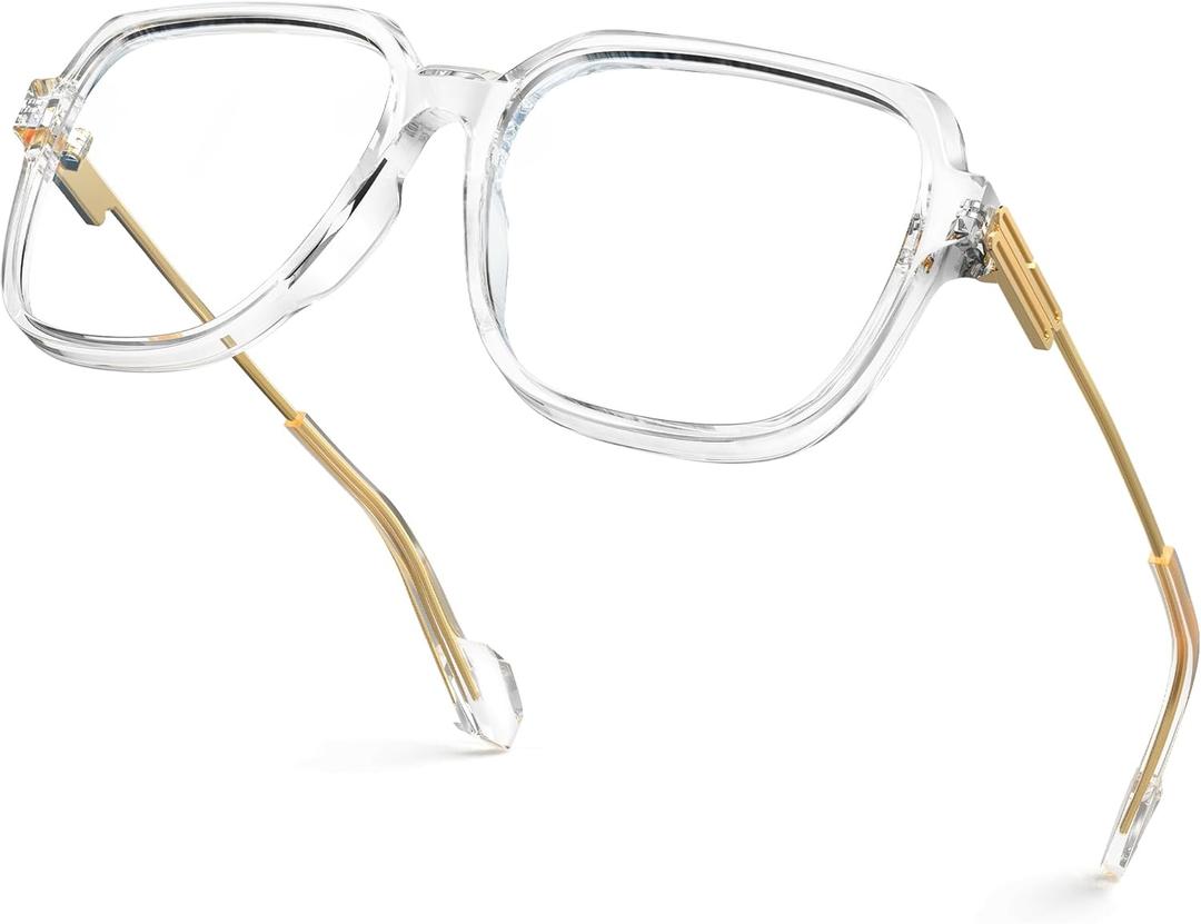 VISOONE Oversized Blue Light Blocking Glasses with Chic Square TR90 Frame and Metal Temple for Women Men Ryan (Clear)