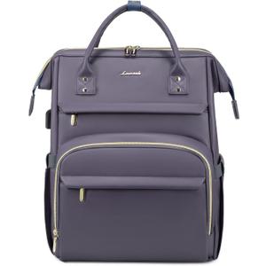 LOVEVOOK Leather Laptop Backpack for Women 15.6 inch,Travel Backpack Purse Nurse Teacher Backpack Computer Laptop Bag,Professional College Business Work Bag Carry On Backpack with USB Port,Grey Purple
