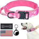 Hotsky Tactical Dog Collar, Adjustable Military Training Nylon Airtag Collar with Handle and Heavy Duty Metal Buckle for Medium Large Dogs, with Airtag Holder and Two PatchesPink Camo,M (M(13.5"-17"))