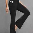 baleaf Women's V Crossover Flare Leggings with Pockets Yoga Pants High Waist Casual Workout Gym Bell Bottom Leggings (Black, XL)