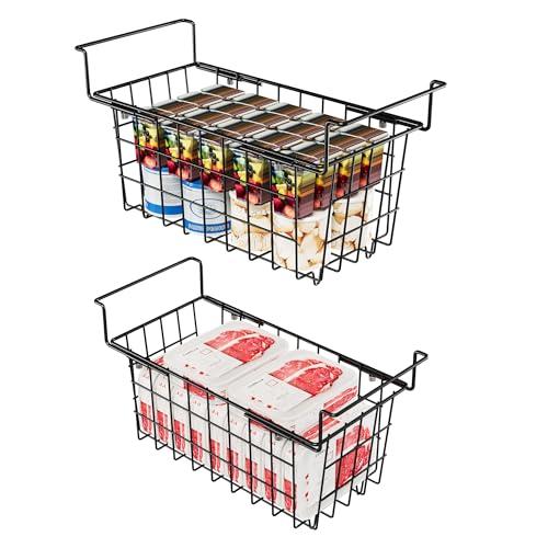 LOCVCDA Freezer Baskets for Chest Freezer, Freezer Organizer Bins, 2 Pack Adjustable Hanging Deep Chest Freezer Organizer for 5-7 Cu.FT Deep Freezer Sort Frozen Food