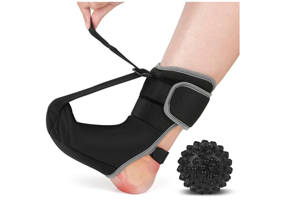 Plantar Fasciitis Night Splint Sock with Massage Ball for Tension Relief, Alleviate Pain from Plantar Fasciitis, Arch Pain, Heel Spur, Foot-drop and Achilles Tendonitis, Soft and Comfortable Foot Brace for Men and Women, Medium-Black