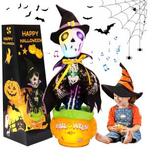 MIAODAM Halloween Toys: Skeleton & Talking Cactus, Singing Pumpkin with Halloween Songs, Glowing Skeleton Decor