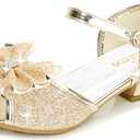 Wedding Sandals for Girls Low Heel Sequin Princess Cute Toddler Light Gold Heeled Sandals for Girls Size 13 for Wedding Princess (Gold 13)