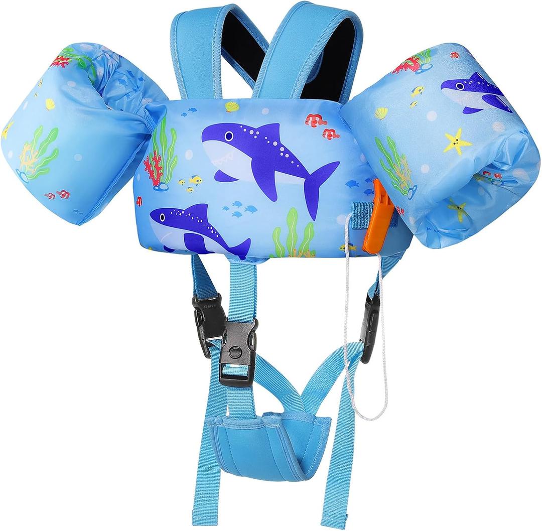 MoKo Swim Arm Band for Kids 20-30-50 lbs, Clearance Cute Cartoon Toddler Swim Vest, Swimming Water Wings Pool Floaties Sleeve for Children Learn to Swim (Blue Shark)