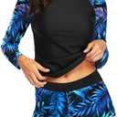 Daci Women Two Piece Rash Guard Long Sleeve Swimsuits UV UPF 50+ Swim Shirt Bathing Suit with Boyshort Bottom, S